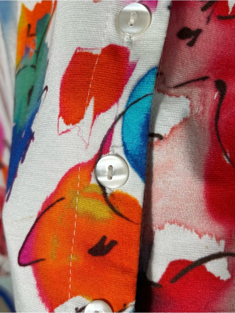 SNOSKINS Shirt Womens XL 3/4 Ruched Sleeves Colorful Watercolor Floral Tunic - Picture 10 of 12